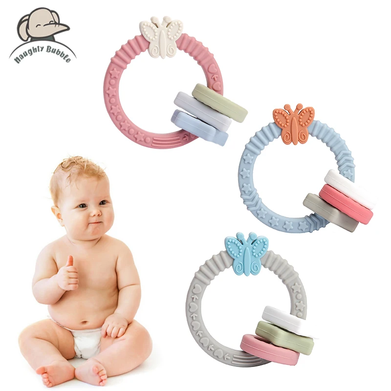 

1pc Silicone Baby Teether Bracelet Butterfly Shaped Molar Toy Baby Teeth Chewable Silicone Beads Nursing Products Baby Jewelry