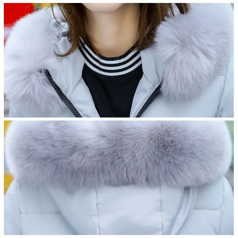 Women Winter Hooded Mid-long Jacket New Fashion Fur collar Thickening Warm Cotton Coat Casual Slim Female Parkas NZYD261A