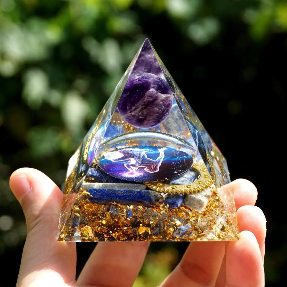 Оргонит пирамида аметист кристалл сфера и лазурит искусственное колесо оргона