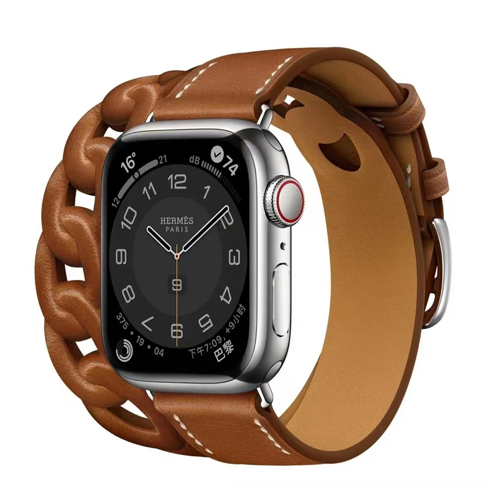 

Кожаный ремешок для Apple Watch Series 7 Band 41 мм 45 мм, браслет для iWatch SE 6 5 4 3 2 1 Band 40 мм 44 мм 38 мм 42 мм