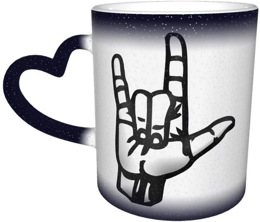 

I Love You Sign Language Color-changing Starry Cup Heart-shaped Coffee Magic Cup