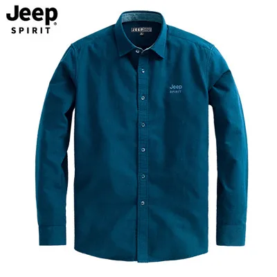 JEEP SPIRIT, новая брендовая мужская рубашка, повседневные рубашки, рубашки с длинным рукавом, одноцветная хлопковая Осенняя рубашка для мужчин, camisa masculina размера плюс M-4XL - Цвет: As Picture