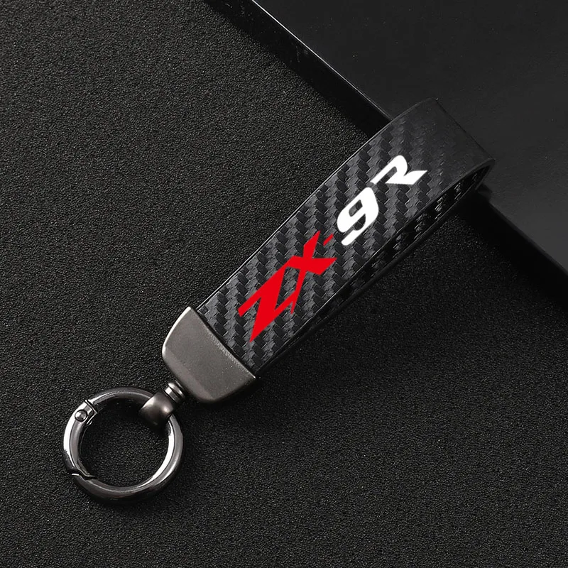 

New fashion motorcycle carbon fiber leather rope Keychain key ring Fo Kawasaki ZX-9R ZX9R zx 9r Accessories