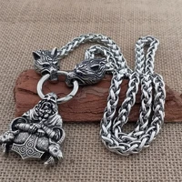 nordic man viking warrior double sheep head pendant necklace stainless steel wolf head chain necklace viking jewelry gift