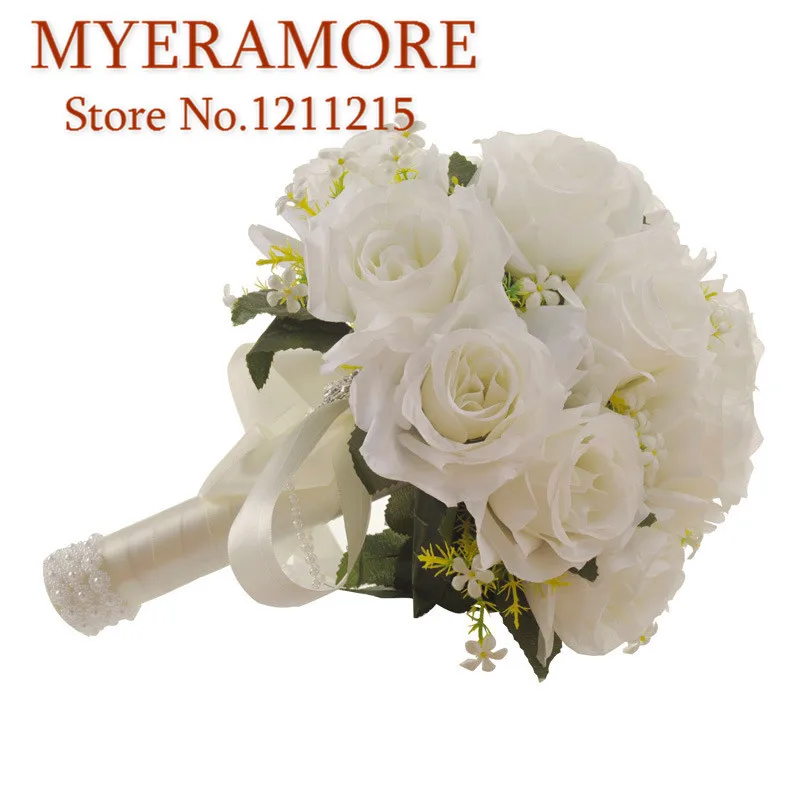 2019 белые розы Свадебные букеты Искусственные цветы ручной работы buque casamento