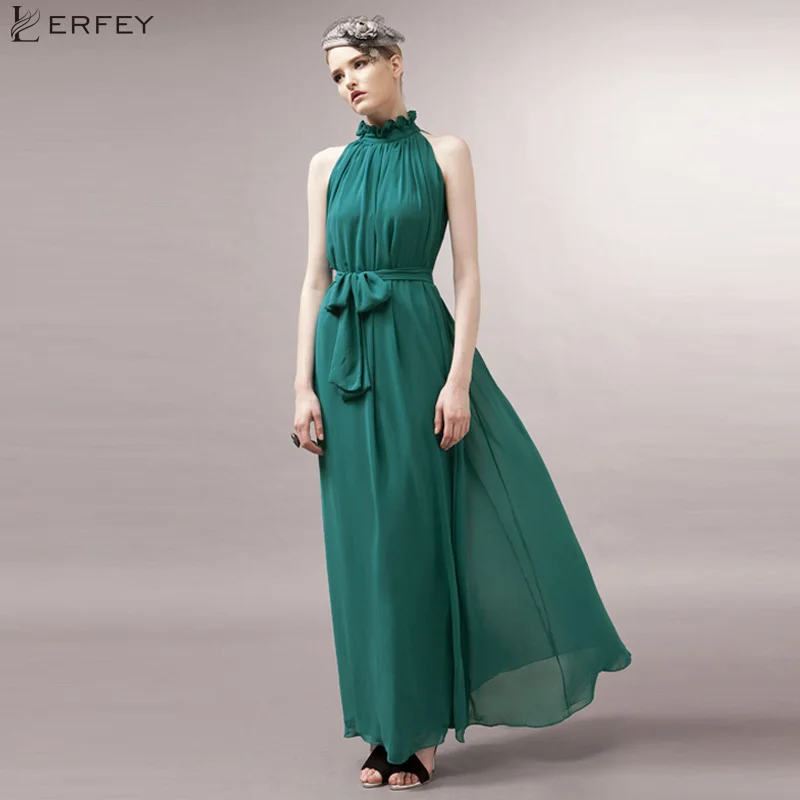 Женское длинное платье водолазка без рукавов LERFEY Повседневные Вечерние