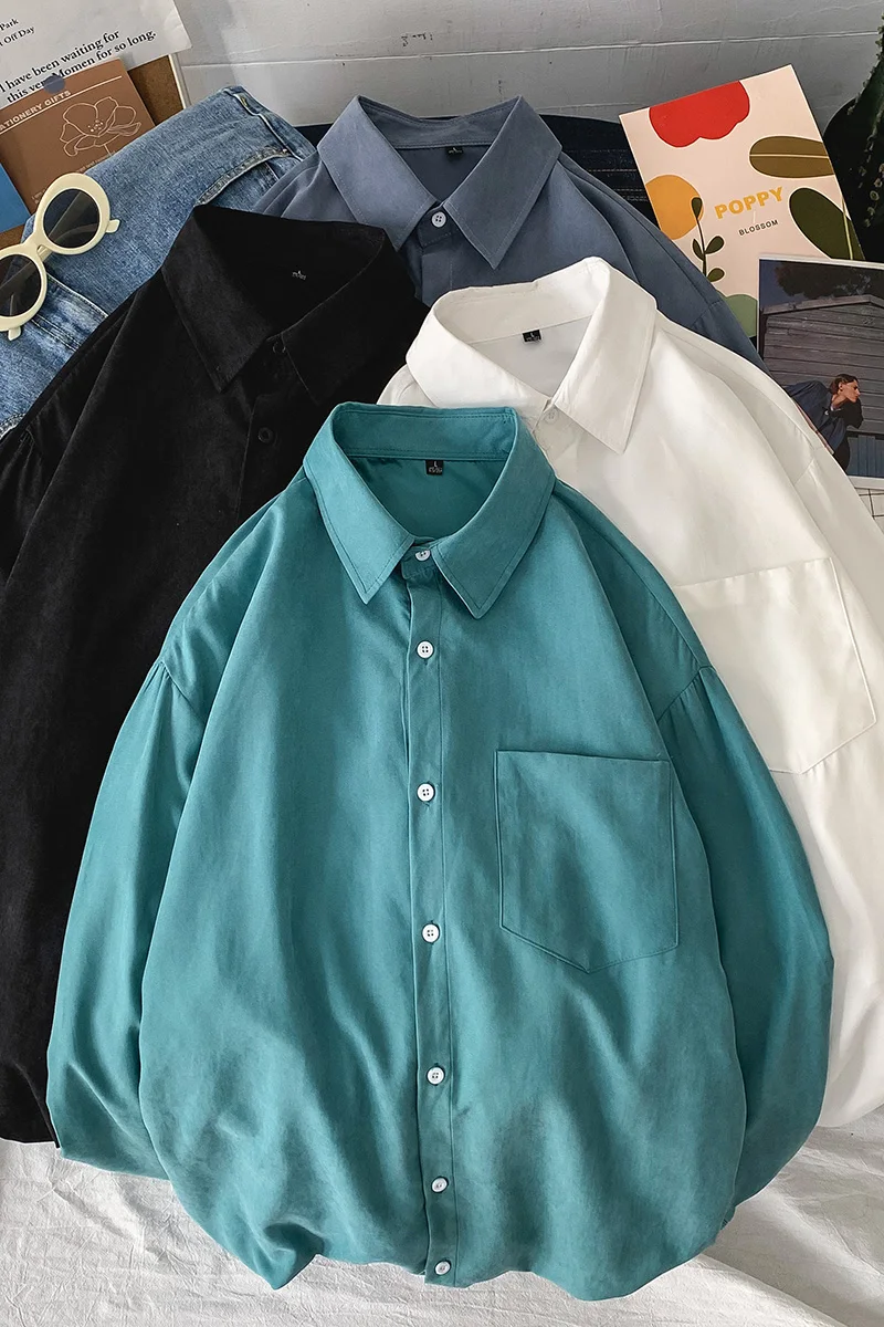 

Shirt Men's Long Sleeve Solid Color Korean Style Trendy Handsome Casual Bottoming Loose Japanese Style Slim Fit Shirt