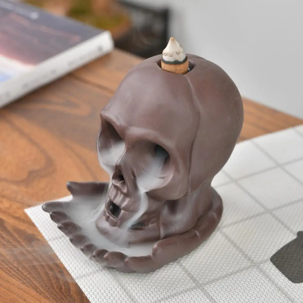 

Skull Bones Ceramic Backflow Incense Burner Holder Smoke Waterfall Incense Sticks Holder Porcelain Skull Devil Horror Decoration