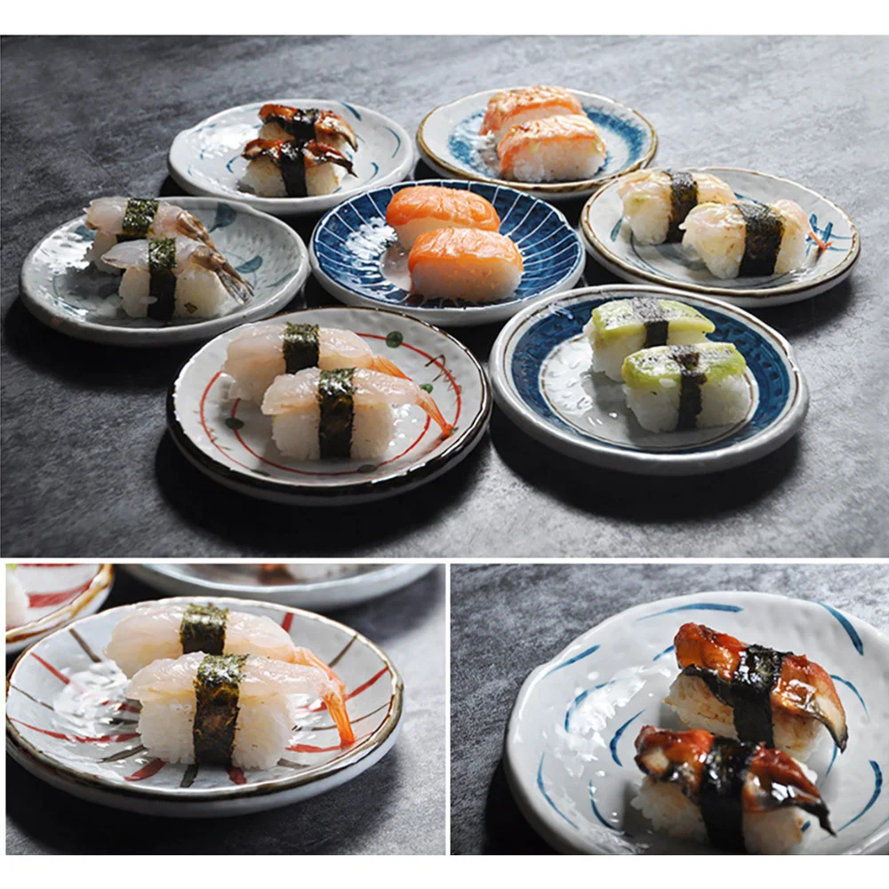

3pcs Round Snack Plates Sushi Plates Sushi Serving Trays Japanese Style Dishes