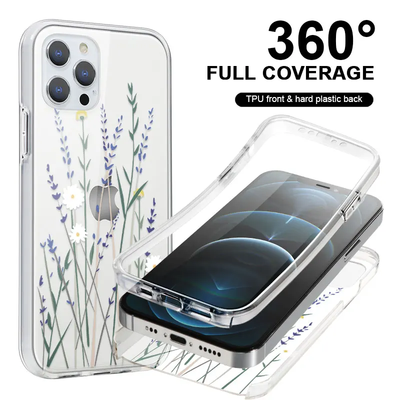 Чехол с полным покрытием 360 Модный чехол цветами для iPhone 12 11 Pro XS Max XR X Mini 6 7 8 Plus 5