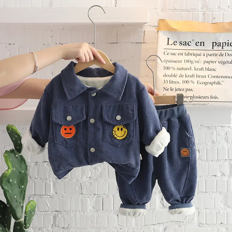 

Новинка, детская одежда с мультипликационным рисунком, зимние Утепленные штаны с капюшоном для маленьких мальчиков и девочек, 2 шт./компл., Д...