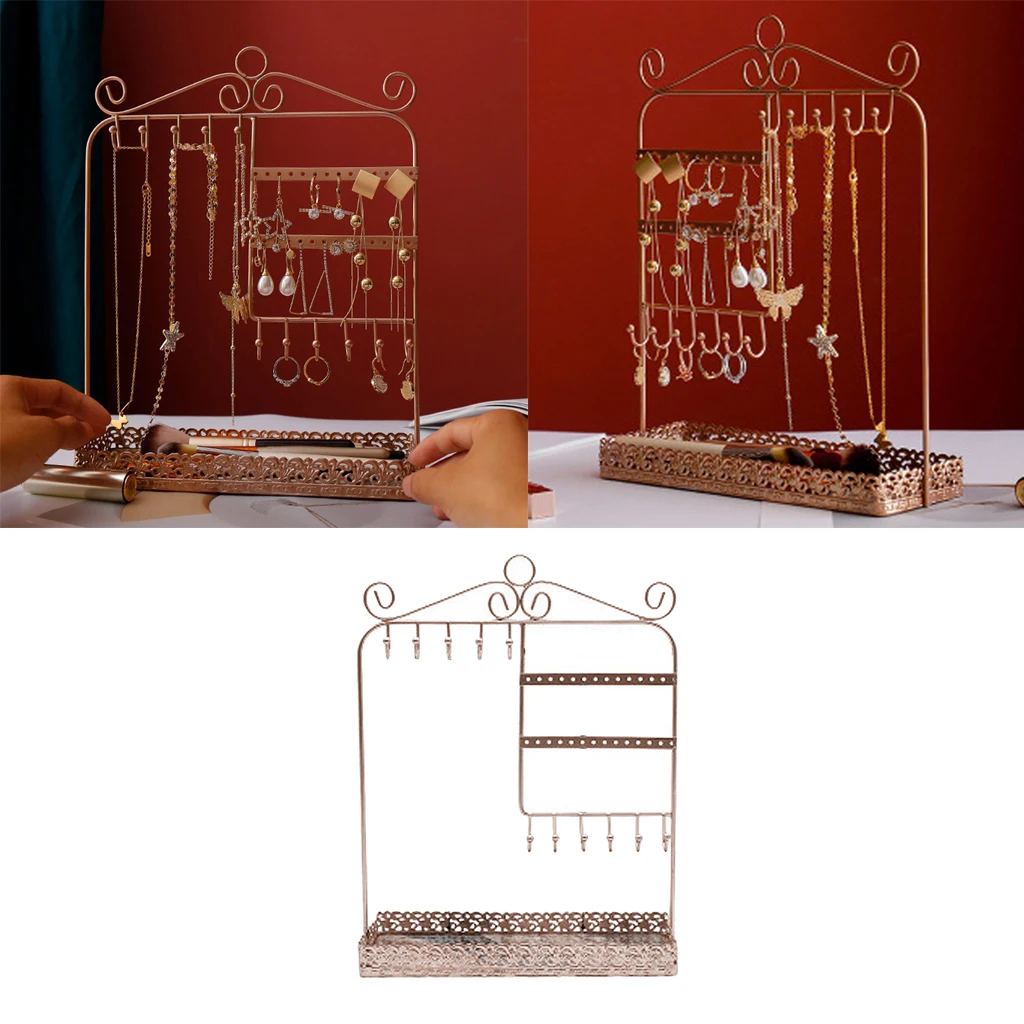 

Jewelry Storage Organizer Stand with handle -28 Holes+11 Hooks+Tray