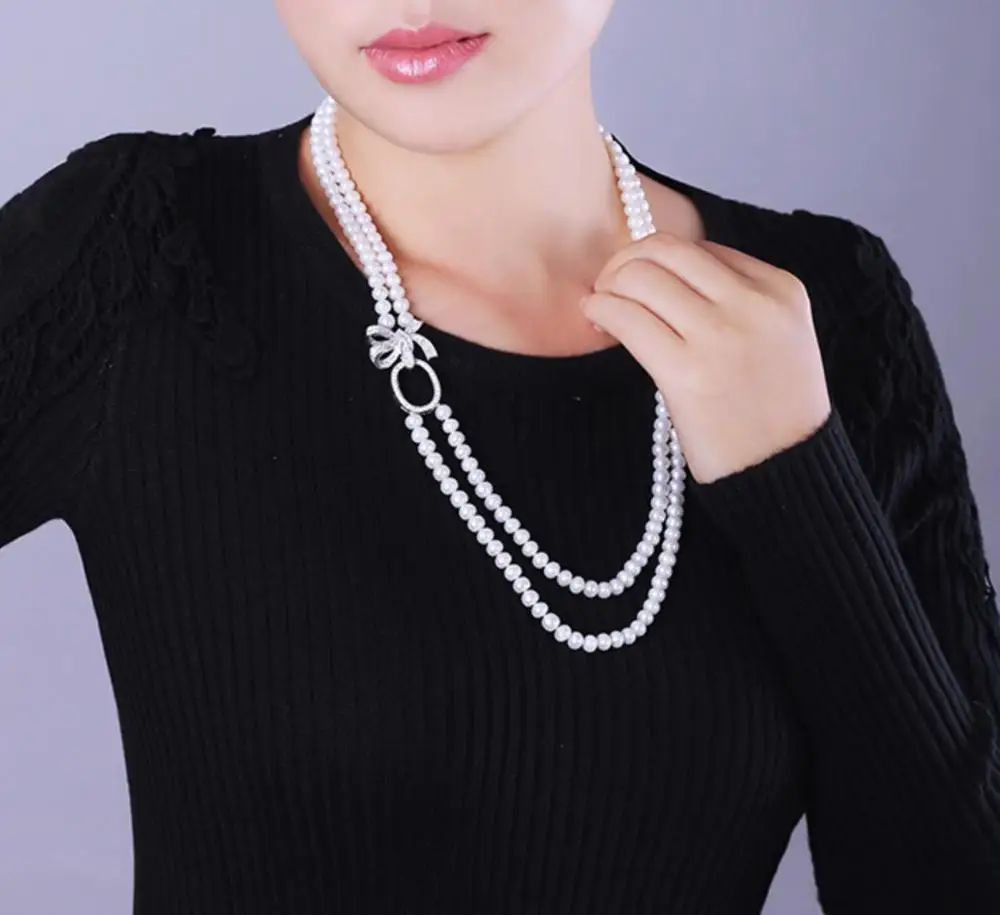 

two strands 9-10mm south sea round whitepearl necklace 18"