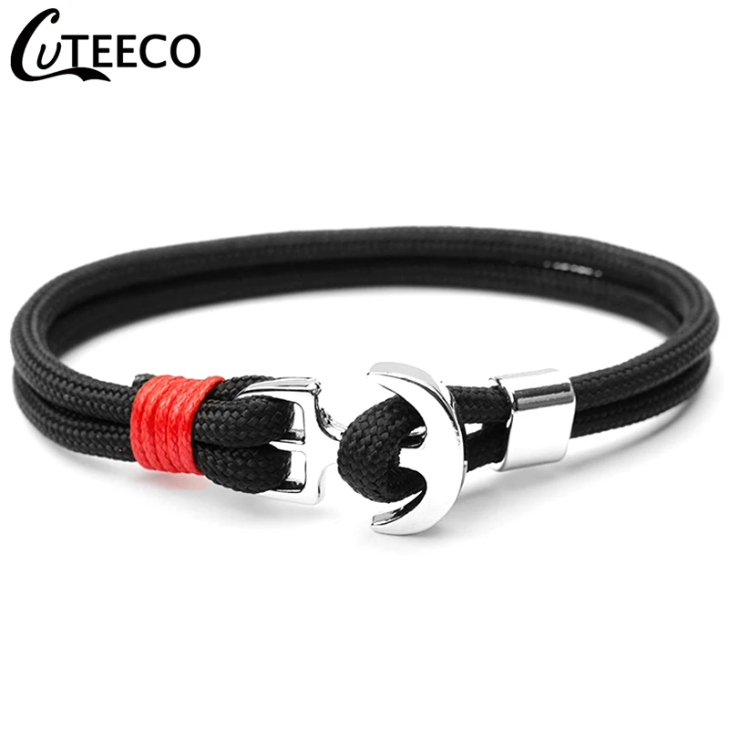 CUTEECO модный серебряный цвет Якорь Браслеты Мужские очаровательные веревки