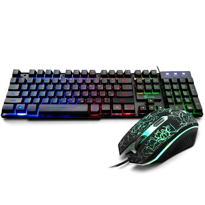 Black Keyboard Mouse Водонепроницаемая русская+ английская клавиатура, Проводная игровая мышь и клавиатура, набор с радужной подсветкой, компьютерная клавиатура, RU+ EN клавиатуры - Цвет: Black Keyboard Mouse