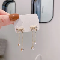 ydl long rhinestone earrings minimalist both wear temperament bowknot zircon atmosphere wedding romantic accessories jewelry