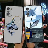 fishing art hook for xiaomi redmi note 10s 10 9t 9s 9 8t 8 7s 7 6 5a 5 pro max soft black phone case