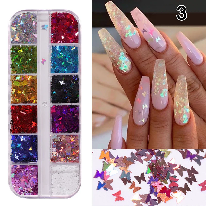 

Mirror Sparkly Butterfly Nail Sequins Paillette Mixed Colors Nail Holographics Glitter 3d Flakes Slices Spangle Art Tools Ne