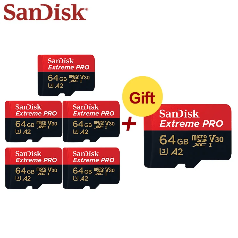 Купите 5 и получите 1 бесплатно 100% Оригинал Sandisk карта памяти TF 64 ГБ 128 A2 V30 Micro SD