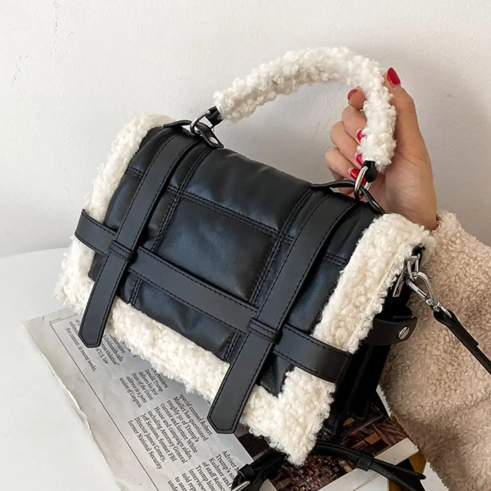 

Women's Fashion Bag Winter Female Plush Handbag Top Quality PU Leather Women's Shoulder Bags High Capacity Crossbody Fluffy Bag