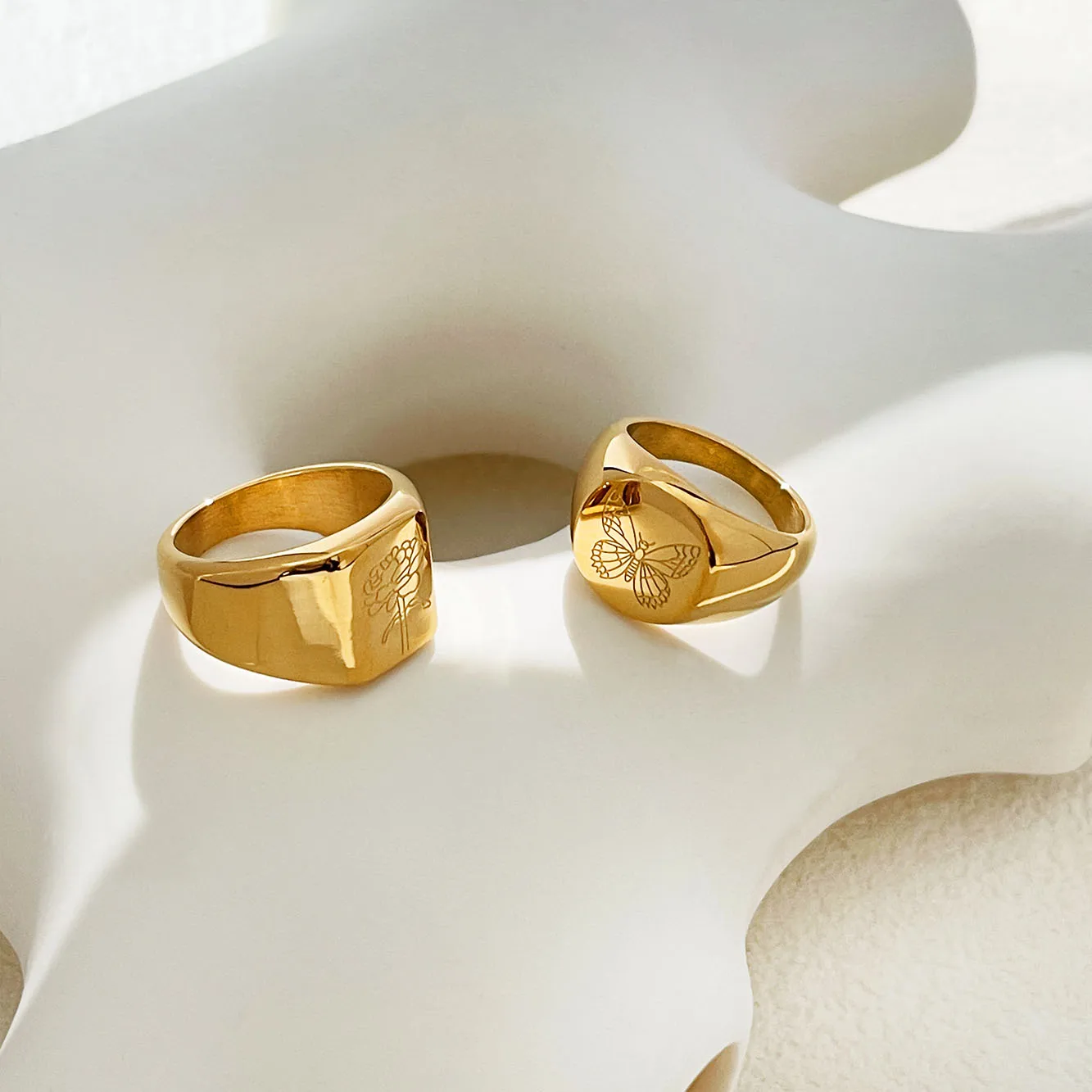 Monlansher Butterfly Peony Geometric Wide Ring Gold Color Titanium Steel for Women Minimalist Statement Rings Jewelry Gift - купить по