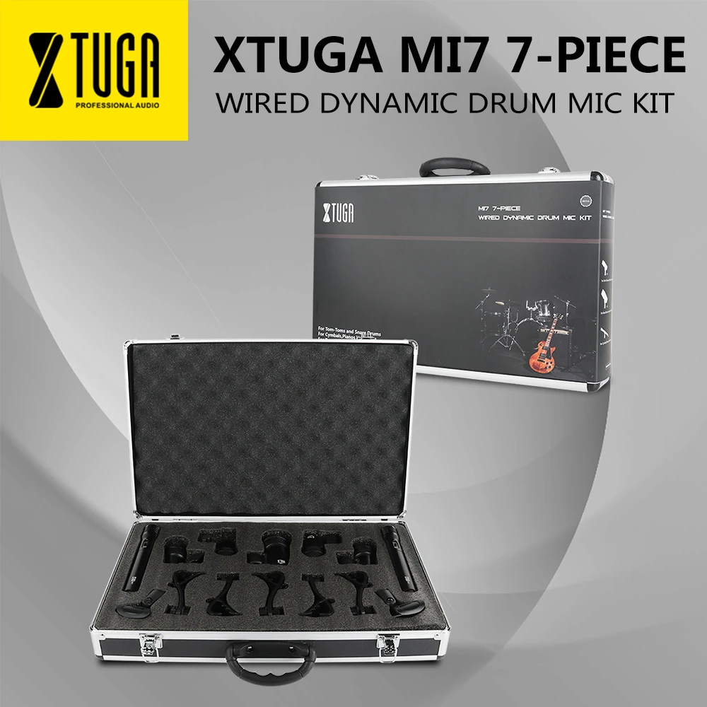 XTUGA MI7 7-Piece Проводной динамический барабан Mic Kit(весь металл)-Kick Bass, Tom/Snare& тарелки микрофон набор для барабанов, вокал