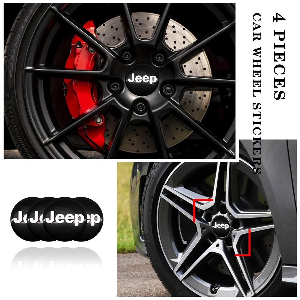 

4pcs 56MM Car Tire Center Hubcap Sticker Waterproof Wheel Rim Decal Accessories For Jeep Compass Grand Cherokee Wrangler Rubicon