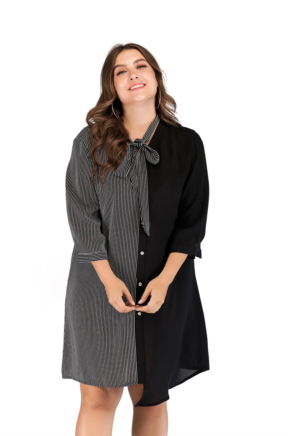 

Long Sleeve Casual Dress Plus Size Women Spring Autumn V Neck Bow Irregular Patchwork Mini Dress Sexy Party Dress Vestidos