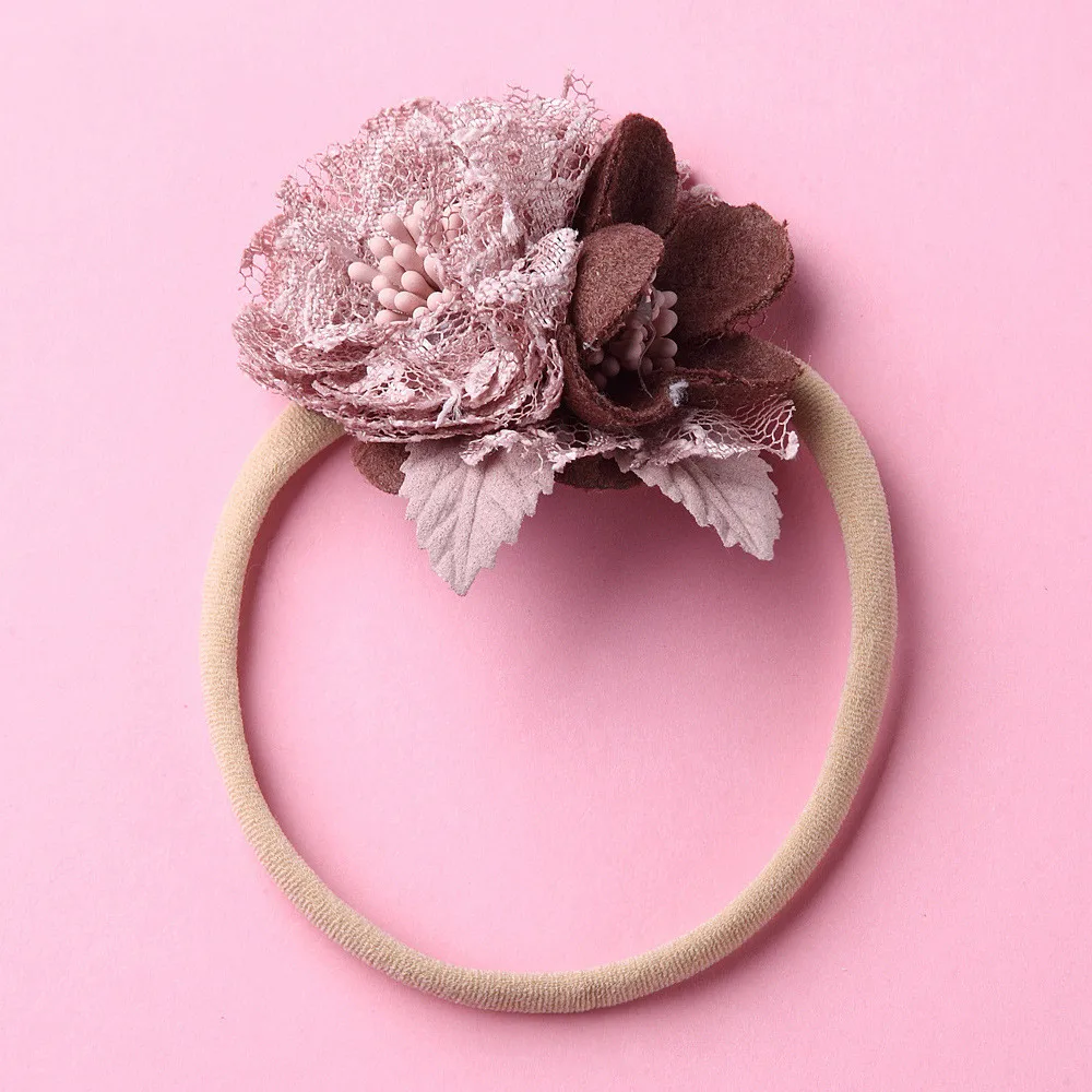 

12pcs ins Fashion Floral Nylon Headbands Solid Artifical Flower Super Soft Hairbands Princess Headwear Boutique Hair Accessories