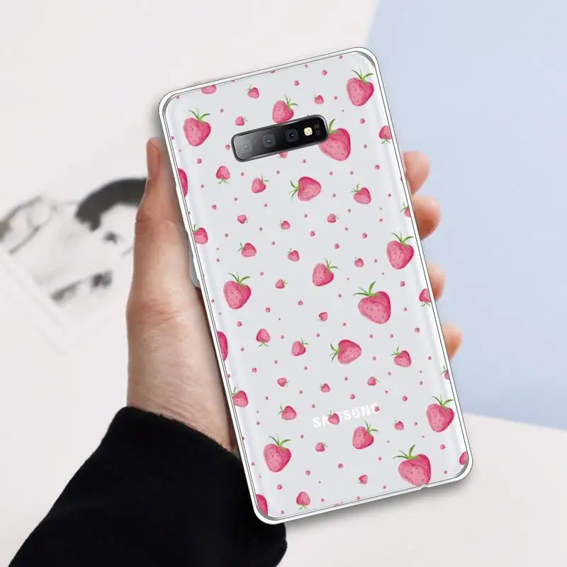 

Cartoon fruit strawberry cherry Phone Case Transparent For Samsung Galaxy A 71 21s S note 8 9 10 plus 20 ultra