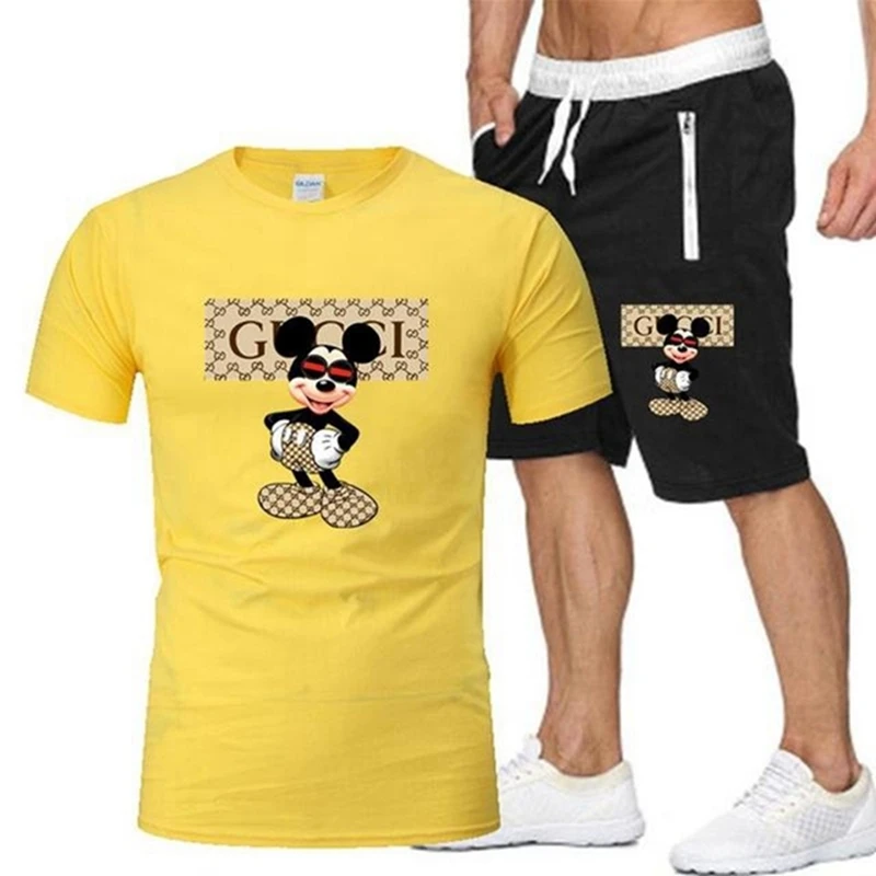 2021 hot selling summer t shirt pants set casual brand fitness jogger pants t shirt hip hop fashion mens tracksuits mickey free global shipping