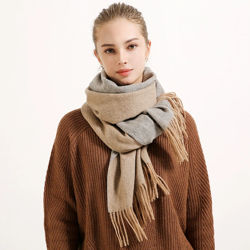 

100% Wool Scarf Long Fringed Pashmina Womens Solid Color Autumn Thick Warm Wrap Ladies Winter Fashion Accessories