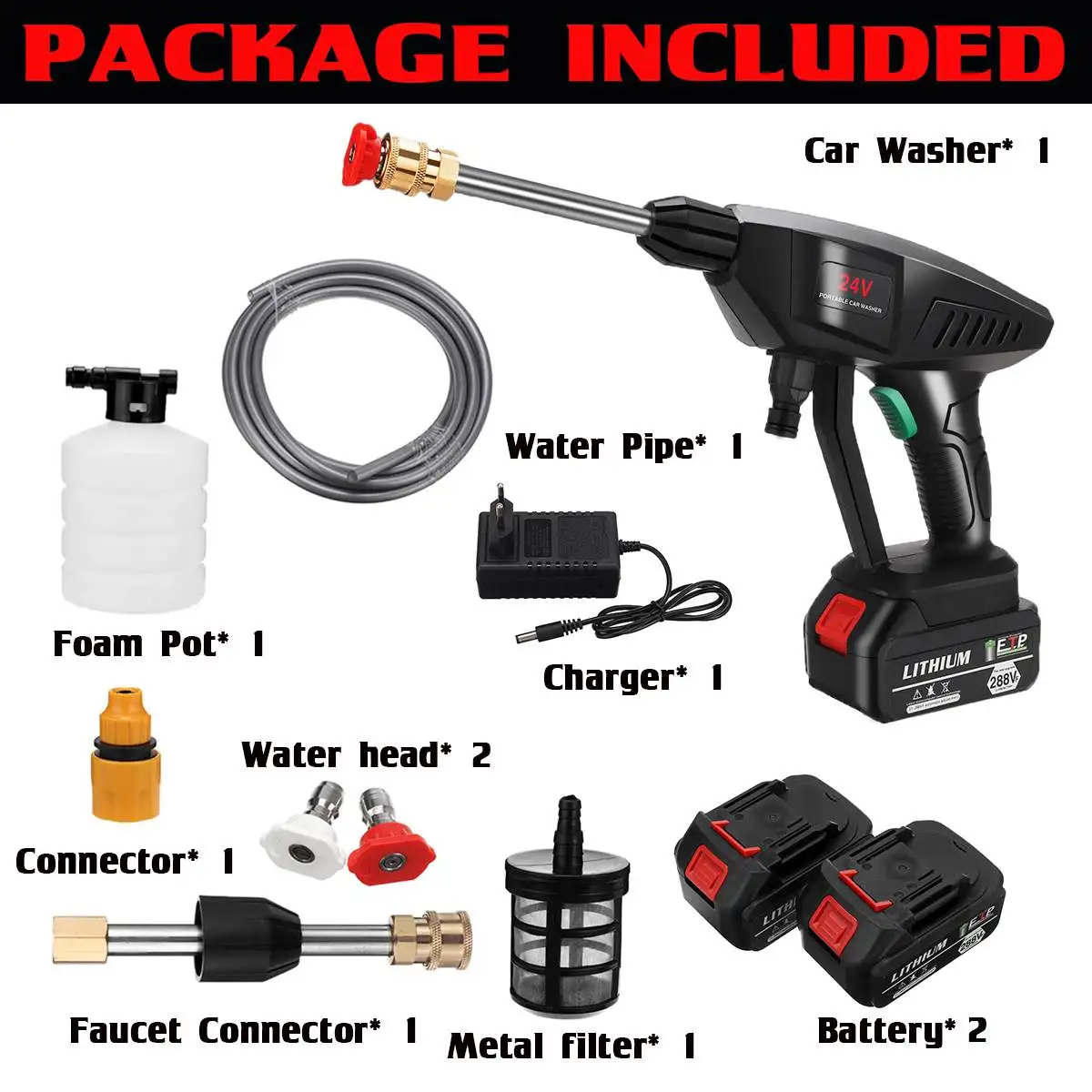 Цена Беспроводной электрический набор для мытья автомобиля 20000 Вт 1000 мАч с водяным пистолетом