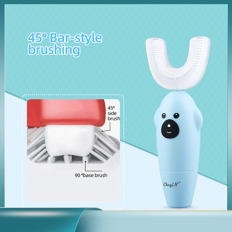 

CkeyiN Children Electric Toothbrush U Shape 360 Degrees Automatic Silicone Ultrasonic Tooth Brush Waterproof Cartoon Tooth Brush