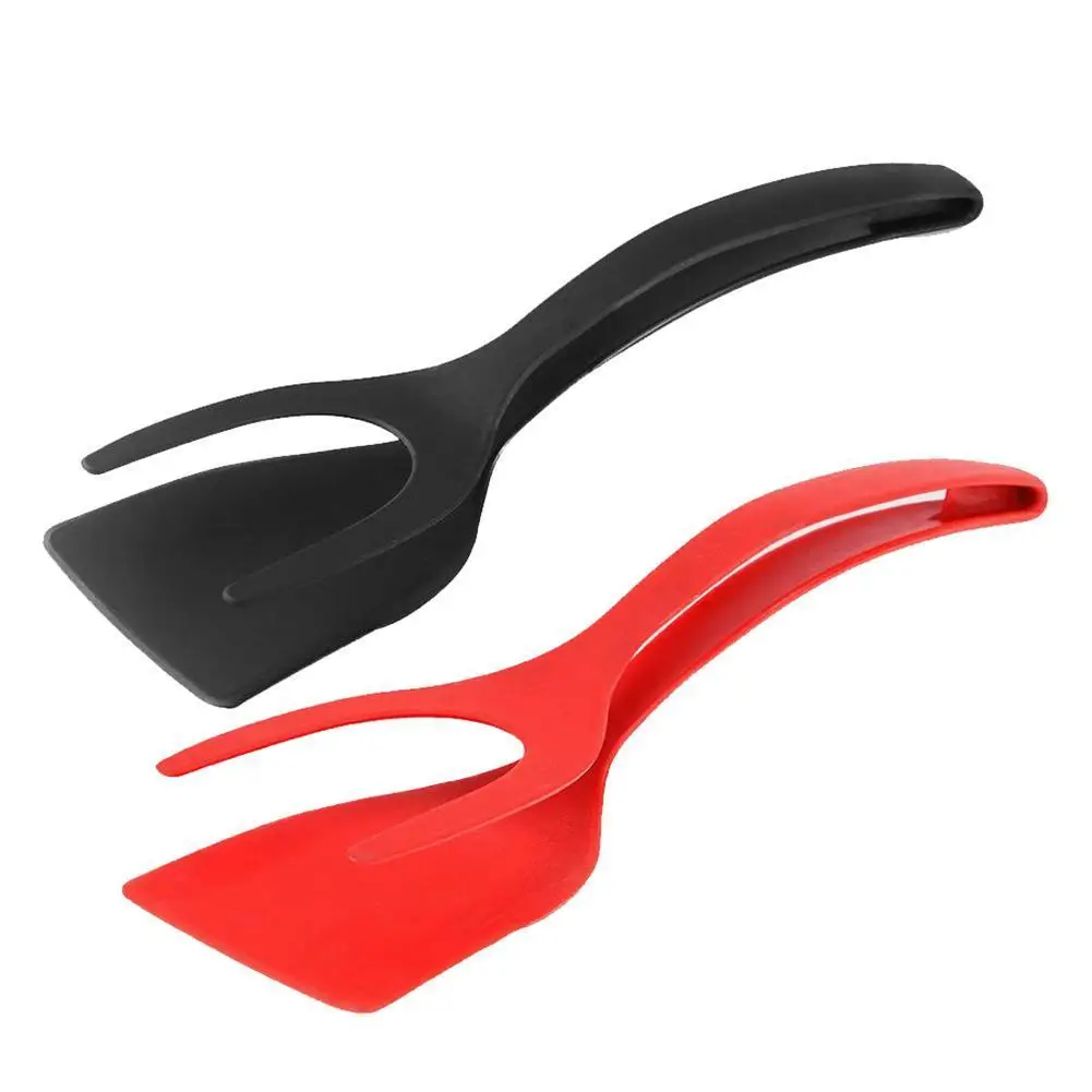 

2 In 1 Grip and Flip Tongs Egg Spatula Tongs Clamp Toast Fried Turner Overturned Kitchen Egg Pancake Accessories French Ome Q3N0