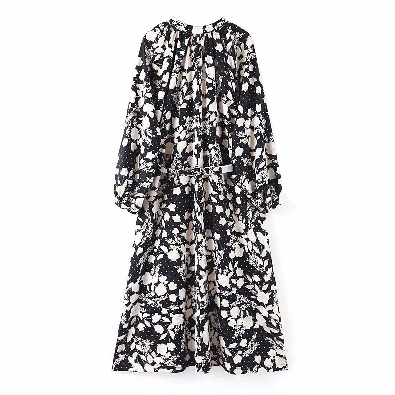 2019 осеннее платье с цветочным принтом и длинным рукавом винтажное открытыми