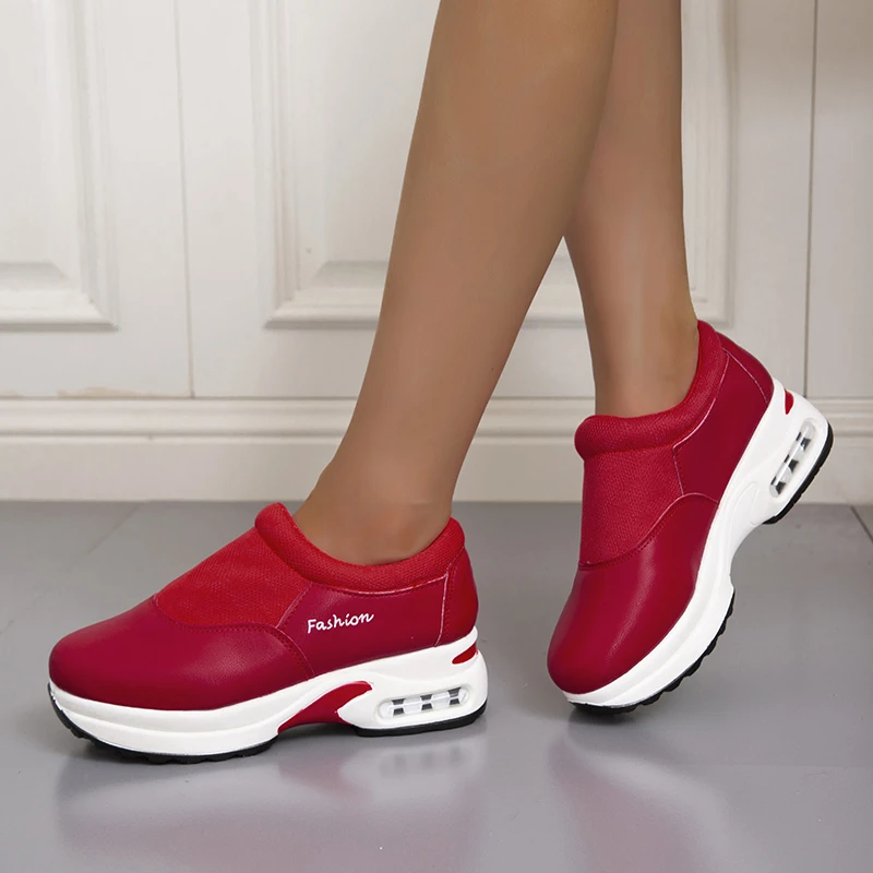

2021 Women Fashion Vulcanized Sneakers Platform Solid Color Flats Ladies Shoes Casual Breathable Wedges Ladies Walking Sneakers