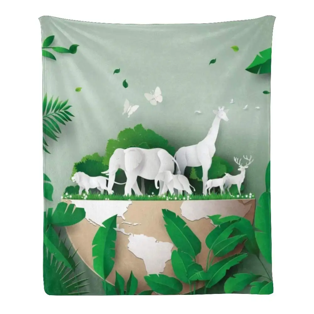 

Custom Super Soft Throw Blanket Fleece Blanket for Couch Sofa Bed Gift Wildlife Day Animal in Forest