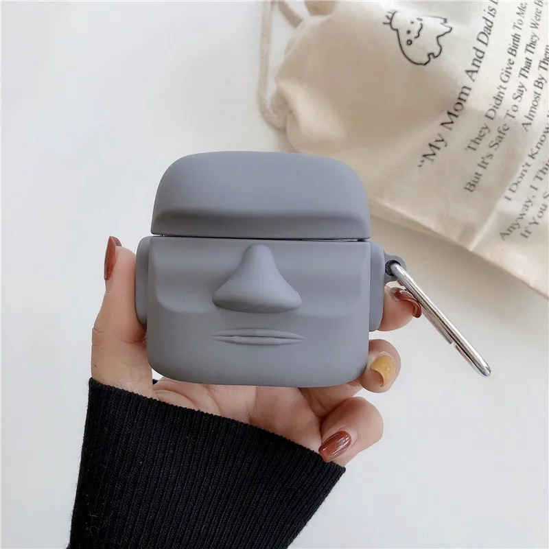 

3D Cartoon Stone Statue Earphone Case For AirPods 1 2 Pro Wireless Bluetooth Silicone Headphones Protect Cover Cute Key Ring