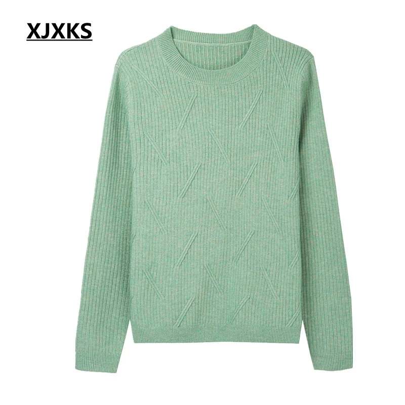 XJXKS Ropa Mujer Invierno Knitted Sweater Streetwear Ulzzang Young Ladies Tops Women Pullovers Jumper Solid Sweaters | Женская одежда