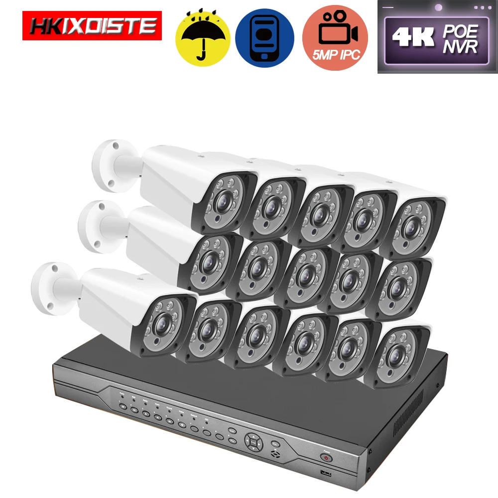Комплект видеонаблюдения H.265 16 каналов 5 мп 4K HD POE NVR IP66 AI IP-камера матрица из 6