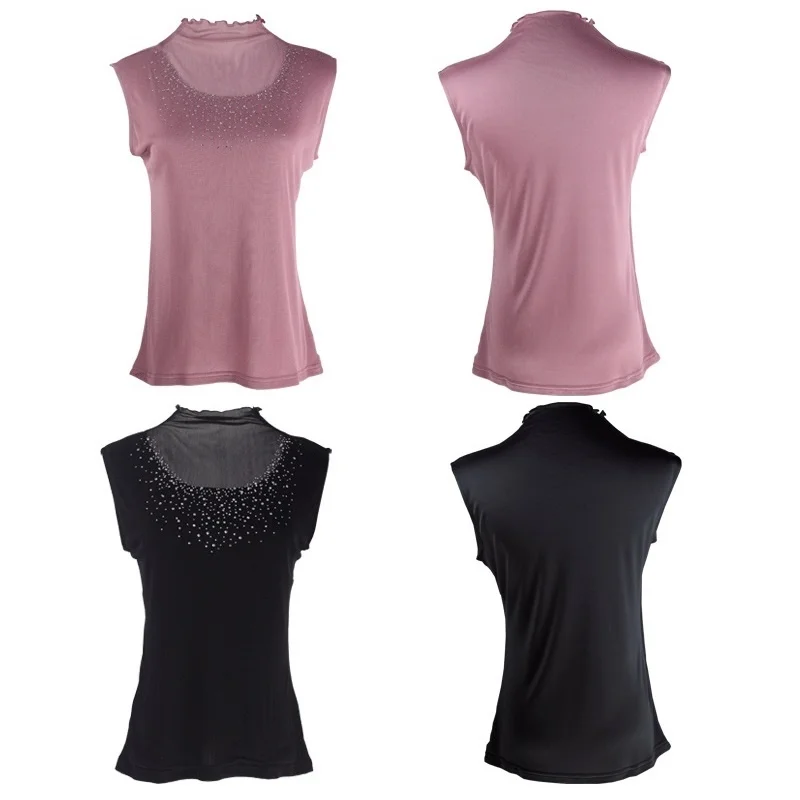 Женская футболка без рукавов тонкая из 100% шелка с коротким рукавом и кружевной