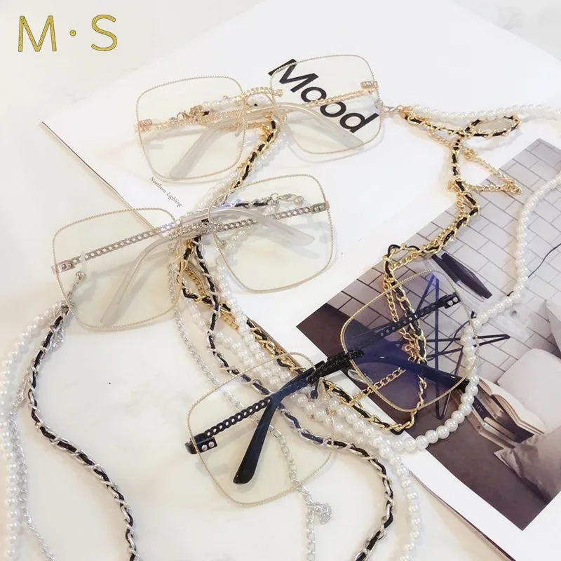 

2019 новый анти-синий светильник очки женские полосы ноги с цепочкой женские модные оправы для очков