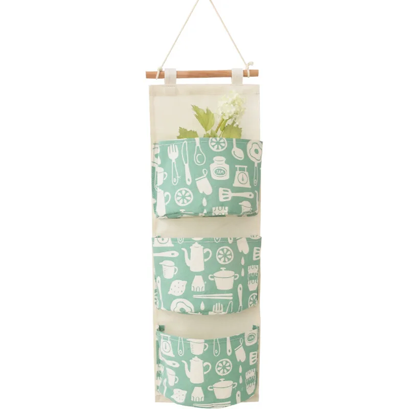 

Pretty Cloth Wall Hanging Finishing Bag with Wooden Pole and 3 Storages for Wardrobe with Waterproof Design Home Highlight Item