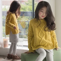 girls sweater kids outwear 2021 yellow plus velvet thicken warm winter autumn knitting tops pure cottonchildrens clothing