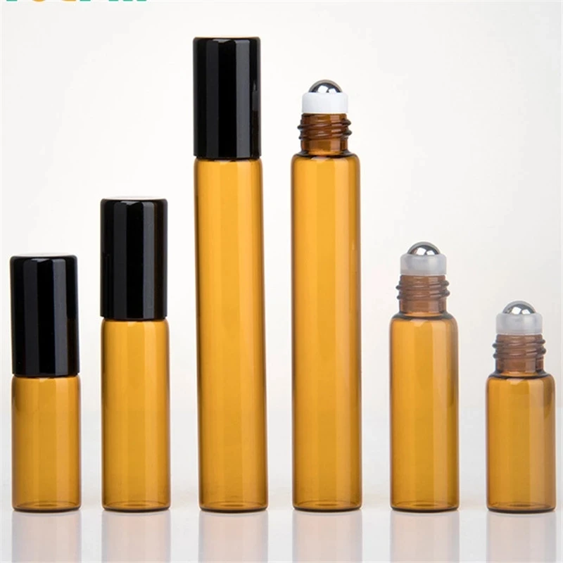 

20pcs/lot 3ml 5ml 10ml Roll On Essential Oil Bottles Refillable Roller ball Bottle Brown Glass Bottle Empty Parfum Bottles