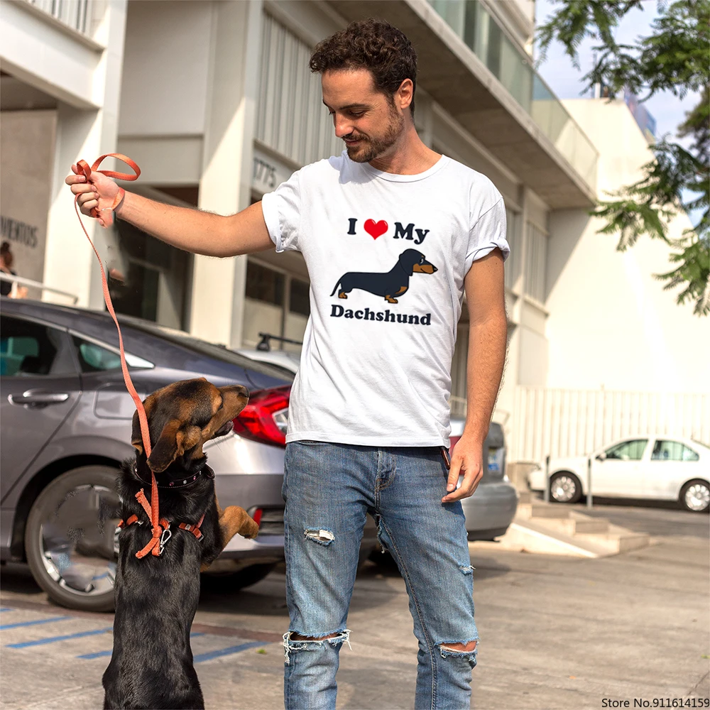 Футболки с надписью I Love My Dachshund Graphic уличная одежда в стиле Харадзюку собакой