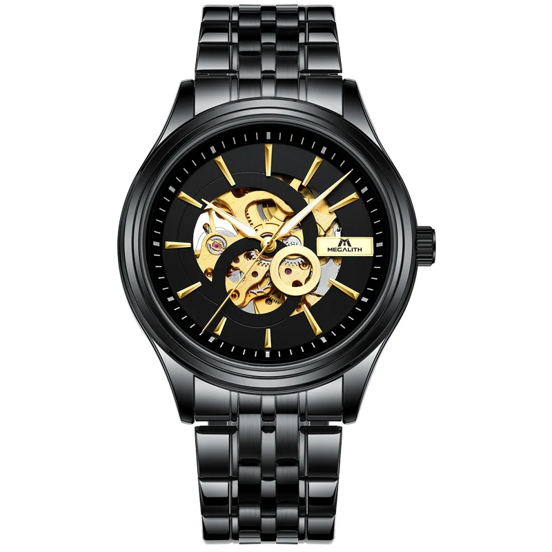 MEGALITH мужские часы Relogio Masculino automatico 2019 механические автоматические черные