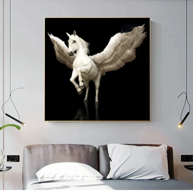 Картины на холсте с изображением белых крылатых лошадей без рамки | Дом и сад