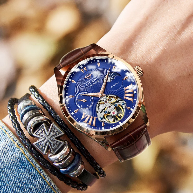 

Men Mechanical Watch Luxury Leather Men's Watches Multi-Function Waterproof Hollow Tourbillon Automatic Watch Relogio Masculino